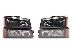 Crystal Headlights with Bumper Lights; Black Housing; Smoked Lens (03-06 Silverado 1500)