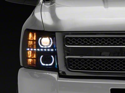LED Halo Projector Headlights; Black Housing; Clear Lens (07-13 Silverado 1500)