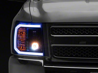LED C-Bar Projector Headlights; Matte Black Housing; Clear Lens (07-13 Silverado 1500)