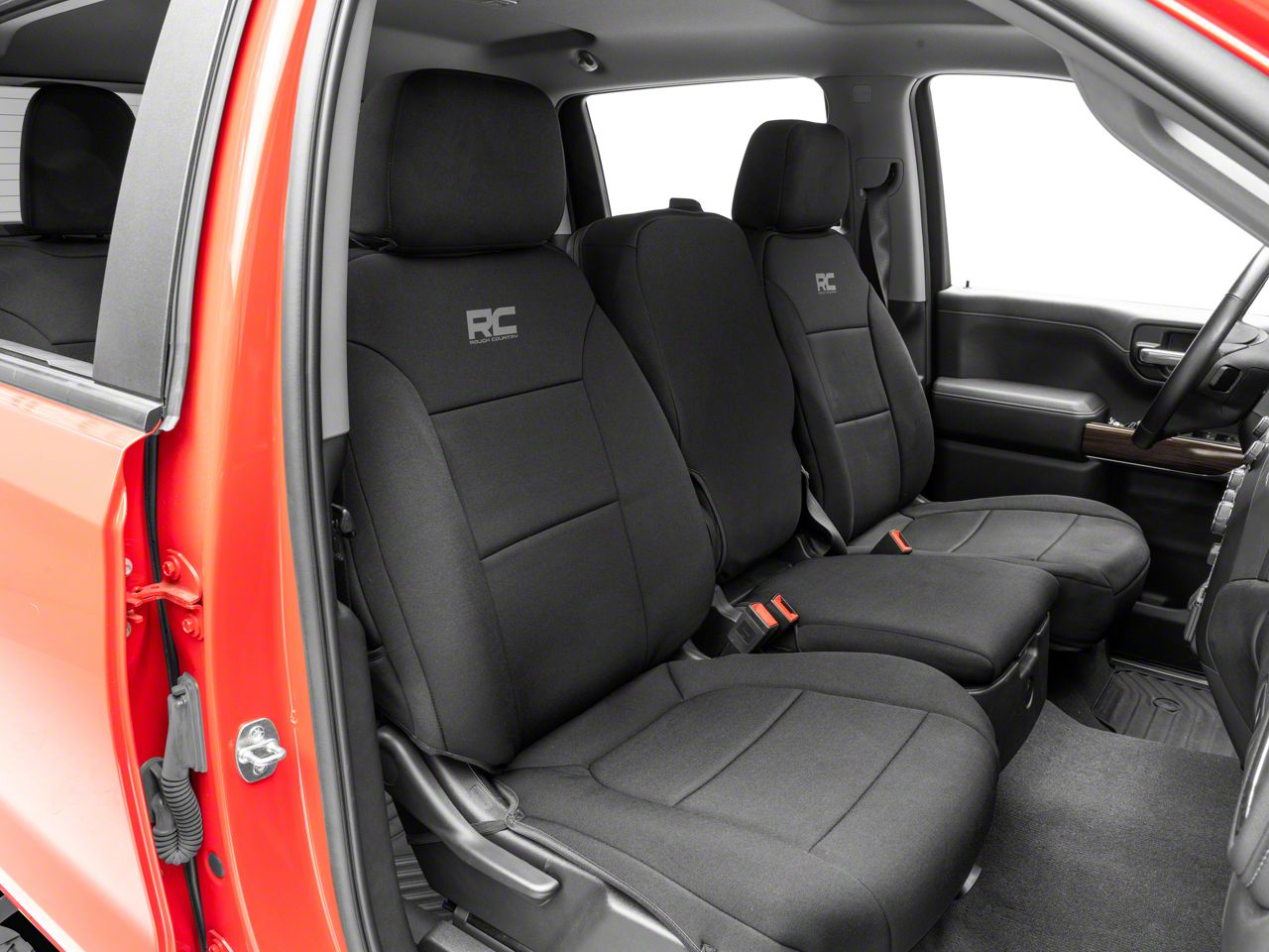Rough Country Neoprene Front and Rear Seat Covers; Black (19-23 Silverado 1500 Crew Cab w/ Rear Cup Holder)