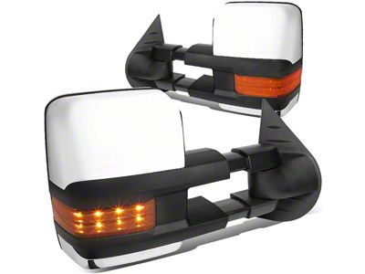 Towing Mirror; Manual; Amber LED Signal; Chrome; Pair (07-14 Silverado 3500 HD)