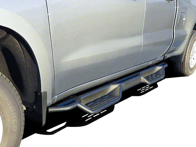 Round Tube Drop Style Nerf Side Step Bars; Black (20-23 Sierra 2500 HD Double Cab)