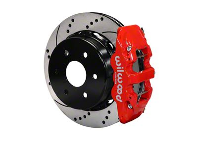 Wilwood AERO4 Rear Big Brake Kit with 14.25-Inch Drilled and Slotted Rotors; Red Calipers (99-06 Silverado 1500)