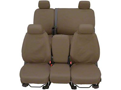 Covercraft Seat Saver Waterproof Polyester Custom Front Row Seat Covers; Taupe (07-13 Silverado 1500 w/ Bench Seat & Fold-Down Center Console & Center Seat Storage)