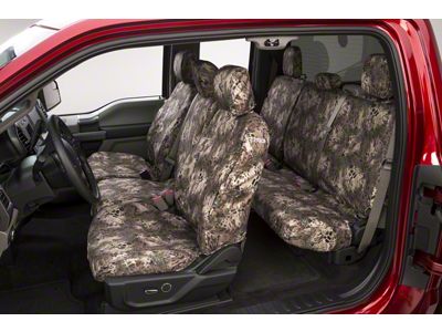 Covercraft Seat Saver Prym1 Custom Front Row Seat Covers; Multi-Purpose Camo (20-23 Silverado 2500 HD w/ Bench Seat & Fold-Down Console w/o Lid & Under Center Seat Storage)