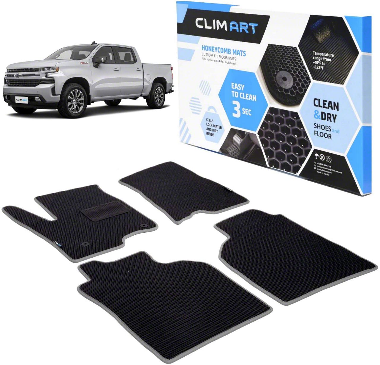 Silverado 1500 Custom Fit Front and Rear Floor Liners; Black/Silver (19