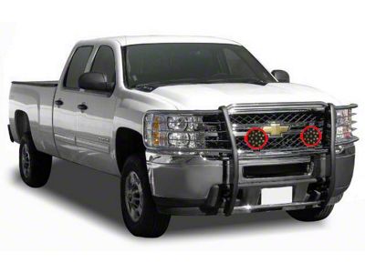 Grille Guard with 7-Inch Round LED Lights; Stainless Steel (14-18 Silverado 1500)