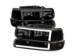 LED Bar Factory Style Headlights with Bumper Lights; Black Housing; Smoked Lens (99-02 Silverado 1500)