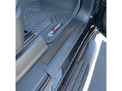 Front Door Sill Plate Overlays; Domed Carbon Fiber (19-23 Silverado 1500)