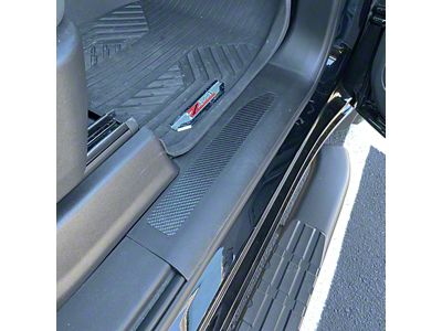 Front Door Sill Plate Overlays; Raw Carbon Fiber (19-23 Silverado 1500)