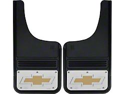 12-Inch x 23-Inch Mud Flaps with Gold Bowtie Logo; Front or Rear (Universal; Some Adaptation May Be Required)