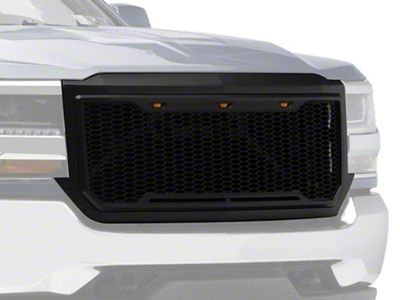 RedRock Baja Upper Replacement Grille with LED Lighting; Matte Black (16-18 Silverado 1500)
