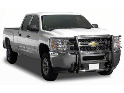 Grille Guard with 5.30-Inch Red Round Flood LED Lights; Stainless Steel (14-18 Silverado 1500)