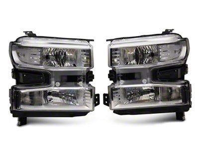 Headlights with Clear Corners; Chrome Housing; Clear Lens (19-21 Silverado 1500 w/ Factory Halogen Headlights)