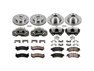PowerStop OE Replacement 6-Lug Brake Rotor, Pad and Caliper Kit; Front and Rear (99-02 Sierra 1500 w/ Single Piston Rear Calipers)