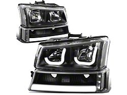 J-Halo LED DRL Headights with Clear Corner; Black Housing; Clear Lens (03-06 Silverado 1500)