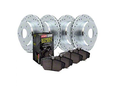 StopTech Sport Axle Drilled and Slotted 6-Lug Brake Rotor and Pad Kit; Front and Rear (99-06 Silverado 1500 w/ Rear Disc Brakes)