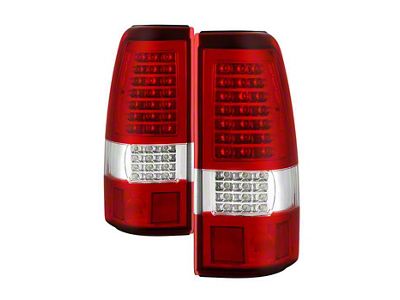 C-Shape LED Tail Lights; Chrome Housing; Red Clear Lens (99-06 Sierra 1500 Fleetside)
