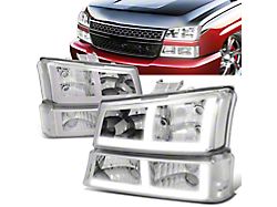 LED DRL Headlights with Clear Corners; Chrome Housing; Clear Lens (03-06 Silverado 1500)