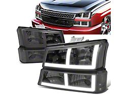 LED DRL Headlights with Clear Corners; Chrome Housing; Smoked Lens (03-06 Silverado 1500)