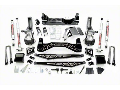 McGaughys Suspension 7 to 9-Inch Premium Suspension Lift Kit with Shocks; Black with Stainless Steel Inserts (19-23 4WD Silverado 1500 w/o Single Mono Leaf Rear Suspension)