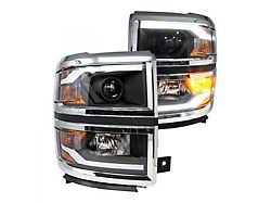 Renegade Series DRL Projector Headlights; Black Housing; Clear Lens (14-15 Silverado 1500)