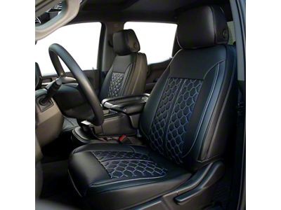 Kustom Interior Premium Artificial Leather Front and Rear Seat Covers; All Black With Honeycomb Accent (19-23 Silverado 1500 Crew Cab w/ Bucket Seats)