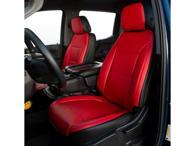 Kustom Interior Premium Artificial Leather Front and Rear Seat Covers; Black with All Red Front Face (19-23 Silverado 1500 Crew Cab w/ Bucket Seats)