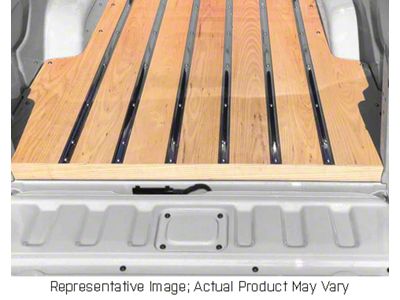 RETROLINER Real Wood Bed Liner; Red Oak Wood; HydroSatin Finish; Polished Stainless Punched Bed Strips (19-23 Sierra 1500 w/ 6.50-Foot Standard Box)