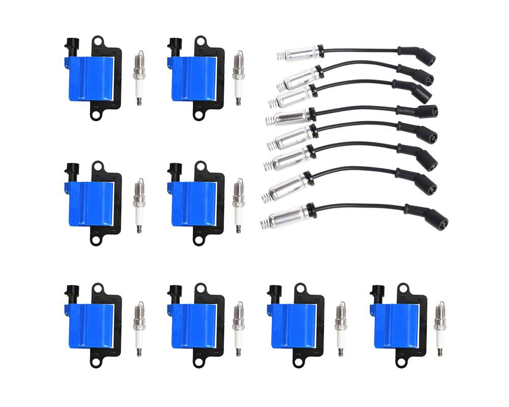 ACEON Silverado 1500 Ignition Coils with Spark Plugs and Wires; Blue