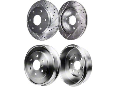 Drilled and Slotted 6-Lug Brake Rotors and Drums; Front and Rear (05-08 Sierra 1500 w/ Rear Drum Brakes)