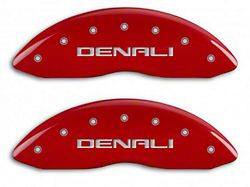 MGP Red Caliper Covers with DENALI Logo; Front and Rear (14-18 Sierra 1500)
