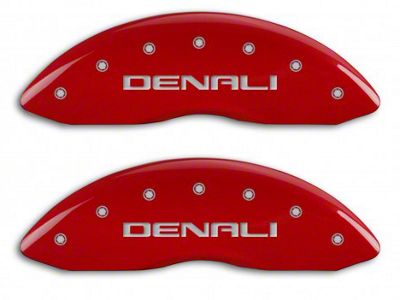 MGP Red Caliper Covers with DENALI Logo; Front and Rear (14-18 Sierra 1500)