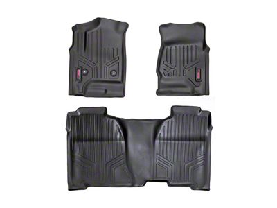 Rough Country Heavy Duty Front and Rear Floor Mats; Black (14-18 Sierra 1500 Double Cab w/ Half Length Floor Console)