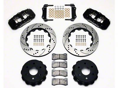 Wilwood AERO4 Rear Big Brake Kit with Drilled and Slotted Rotors; Black Calipers (99-18 Sierra 1500)