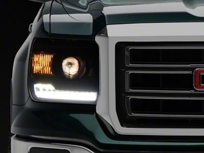 LED Light Strip Projector Headlights; Matte Black Housing; Clear Lens (14-18 Sierra 1500 w/ Factory Halogen Headlights)