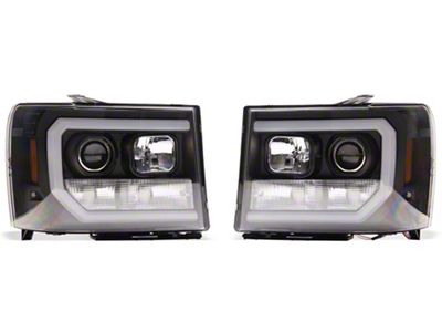 Version 2 Light Bar DRL Projector Headlights; Black Housing; Clear Lens (07-13 Sierra 1500)