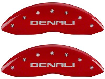 MGP Red Caliper Covers with Denali Logo; Front and Rear (99-06 2WD Sierra 1500 w/ Single Piston Rear Calipers)