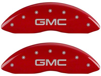 MGP Red Caliper Covers with GMC Logo; Front and Rear (00-06 4WD Sierra 1500 w/ Dual Piston Rear Calipers)