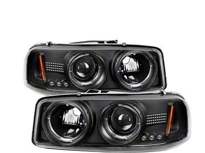 Signature Series LED Halo Projector Headlights; Black Housing; Clear Lens (99-06 Sierra 1500)