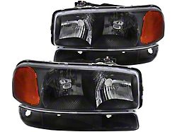Factory Style Headlights with Bumper Lights; Matte Black Housing; Clear Lens (99-06 Silverado 1500)
