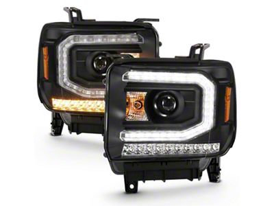 Plank Style Projector Headlights with Sequential Turn Signals; Black Housing; Clear Lens (16-18 Sierra 1500 w/ Factory HID Headlights)