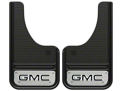 10-Inch x 18-Inch Mud Flaps with Mini Black GMC Logo; Front or Rear (Universal; Some Adaptation May Be Required)
