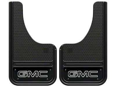 10-Inch x 18-Inch Mud Flaps with Mini GMC Logo; Front or Rear (Universal; Some Adaptation May Be Required)
