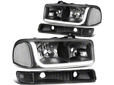 LED DRL Headights with Clear Corners; Black Housing; Clear Lens (99-06 Sierra 1500)