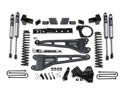 BDS 6-Inch Radius Arm Suspension Lift Kit with Rear Lift Blocks and Fox Shocks - Silver Arms (20-22 4WD 6.7L PowerStroke F-250 Super Duty)