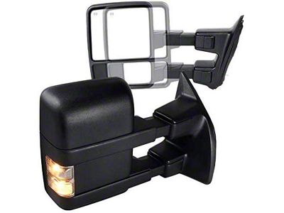 Powered Heated Towing Mirrors with Smoked Turn Signals; Black (11-16 F-350 Super Duty)