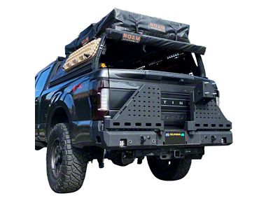 Chassis Unlimited Octane Series Dual Swing Rear Bumper; Pre-Drilled for Backup Sensors; Black Textured (17-22 F-350 Super Duty)