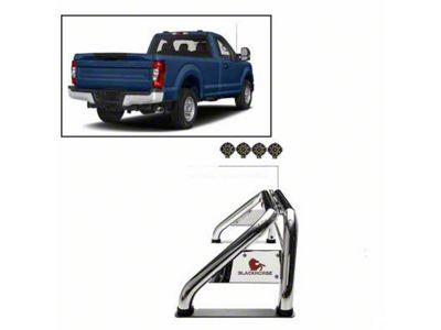 Classic Roll Bar with 7-Inch Black Round LED Lights; Stainless Steel (11-23 F-250 Super Duty)