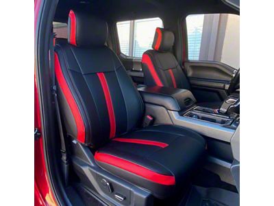 Kustom Interior Premium Artificial Leather Front and Rear Seat Covers; All Black with Honeycomb Accent (17-22 F-350 Super Duty SuperCab, SuperCrew w/ Bucket Seats)